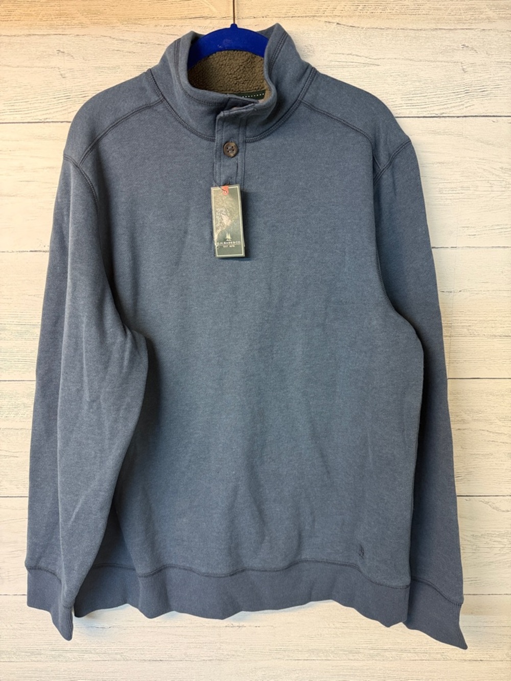 NWT Men's Quarter-Button Mock Neck Sweater - Slate Blue by G.H. Bass & Co